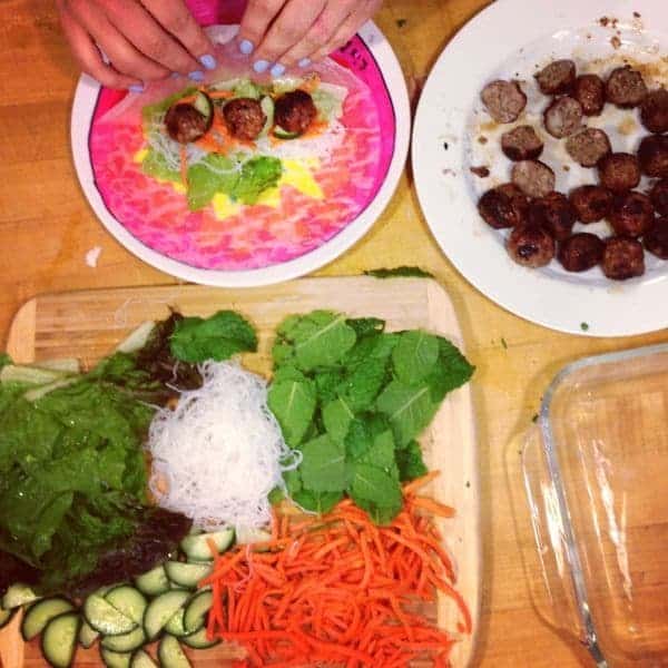 Assembling Fresh Rolls with BBQ Pork Meatballs - The Lemon Bowl