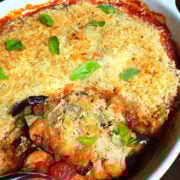 Healthy eggplant parm in a dish
