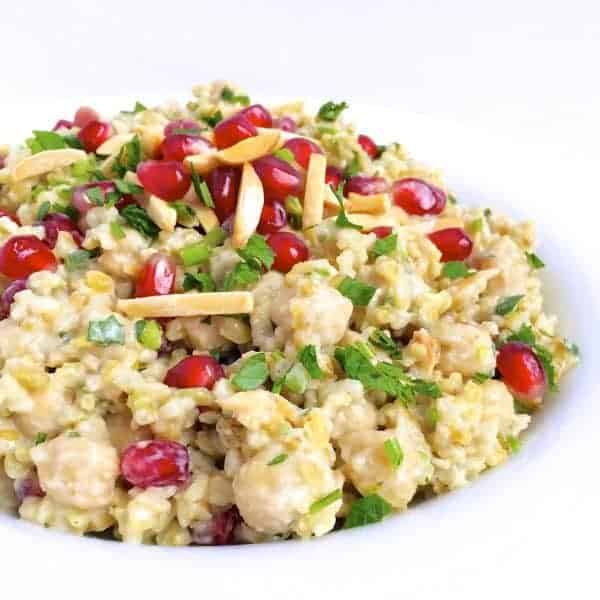 Freekeh Salad with Tahini, Chickpeas and Pomegranate - The Lemon Bowl