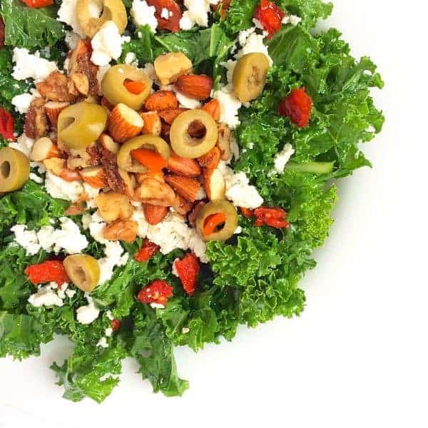 Kale Salad with Olives, Nuts and Feta - The Lemon Bowl