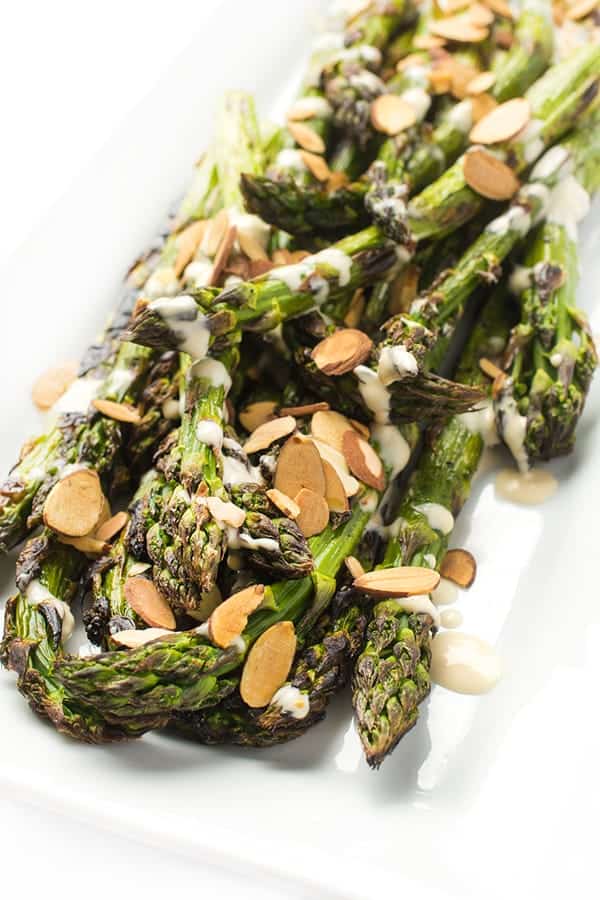 Grilled Asparagus with Tahini Dressing - a fast and easy side dish recipe