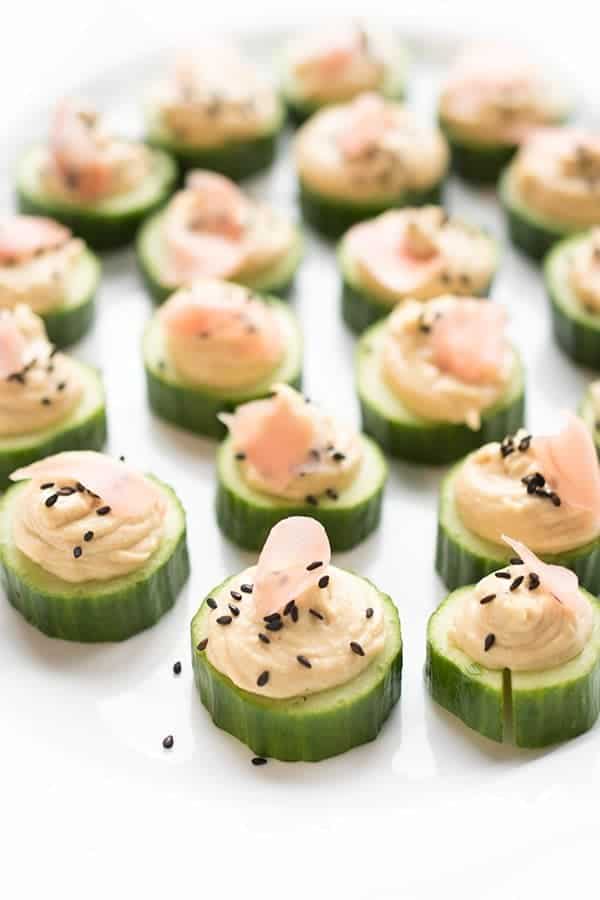 Hummus Cucumber Bites with Pickled Ginger