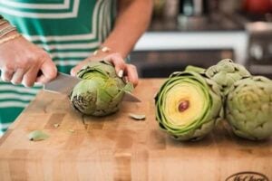 trimming artichokes