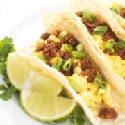 Breakfast Tacos with Chorizo and a wedge of lime
