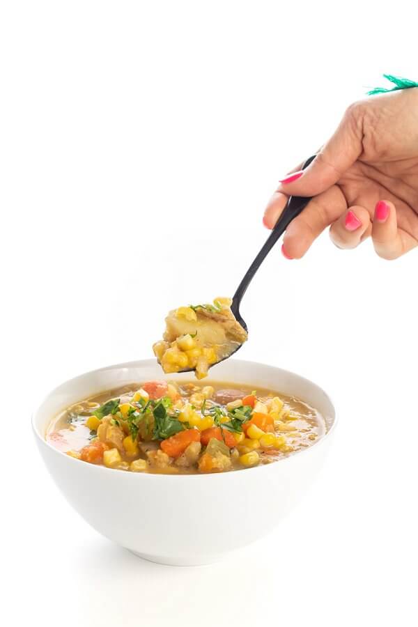 Vegan Corn Chowder in a bowl
