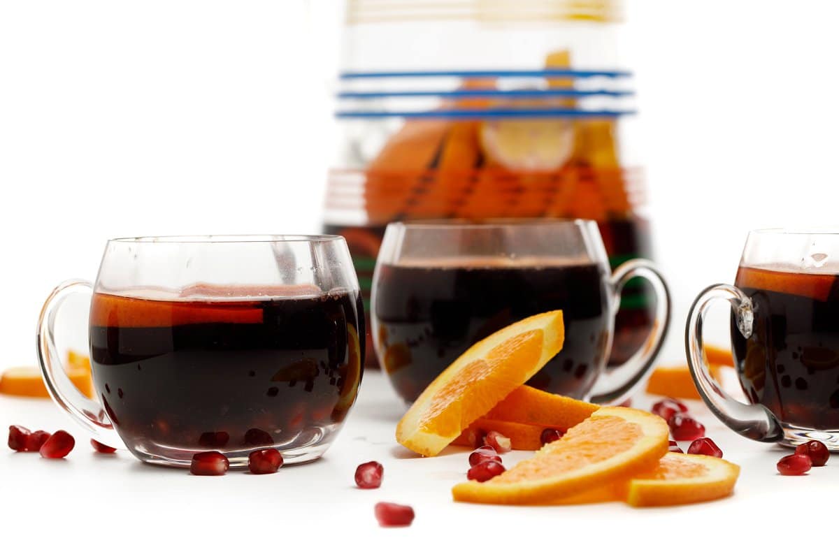Pomegranate Sangrias in cups