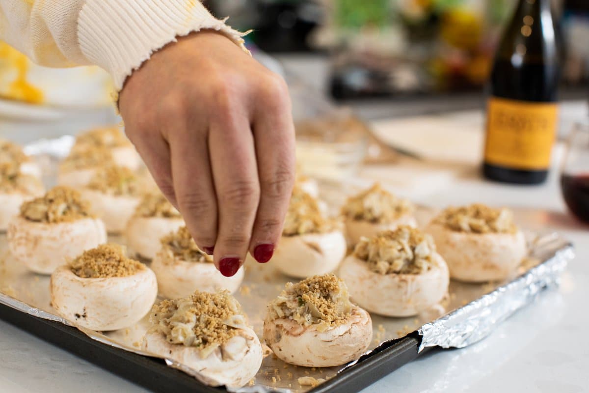 preparing stuffed mushrooms