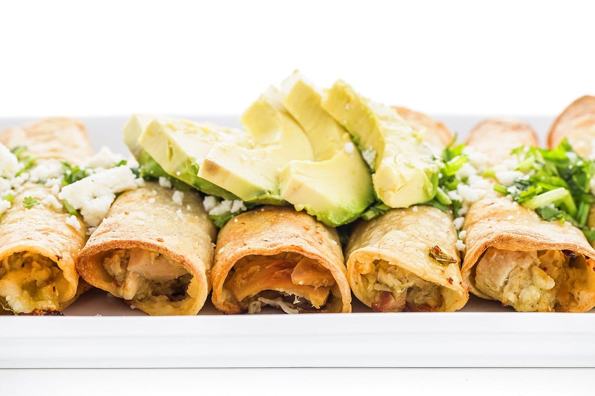 close up of chicken taquitos