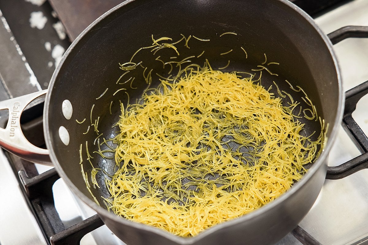 cooking rice in a pot