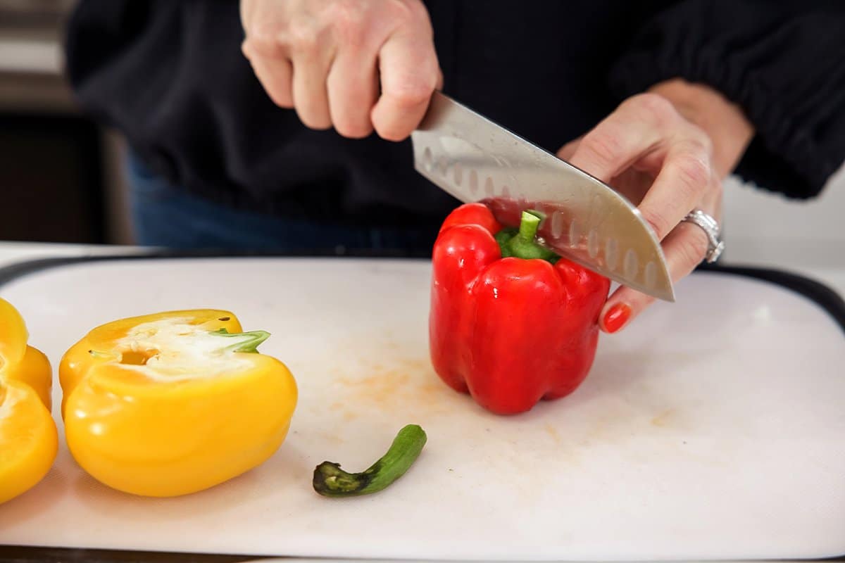 cutting red pepper