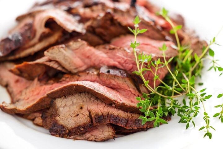 Finished garlic soy marinated flank steak