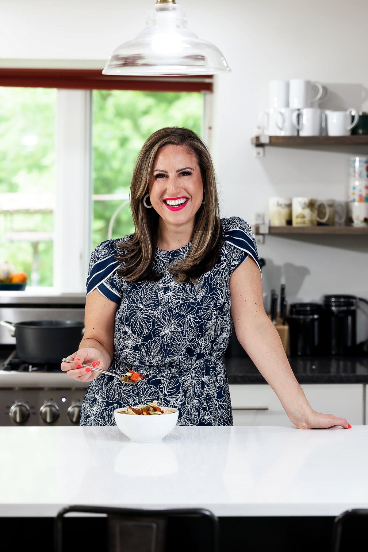 Liz eating turkey black bean chili.
