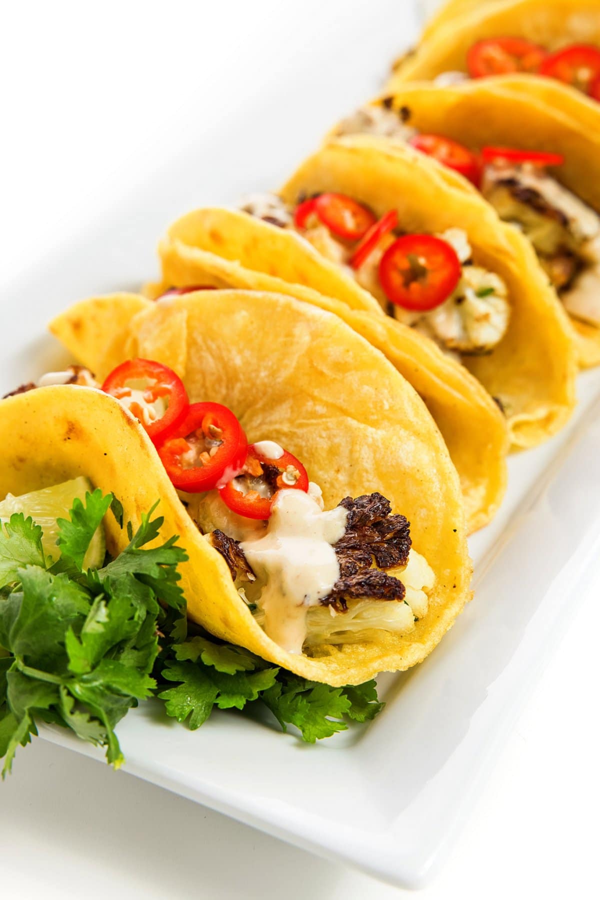 roasted cauliflower tacos close up