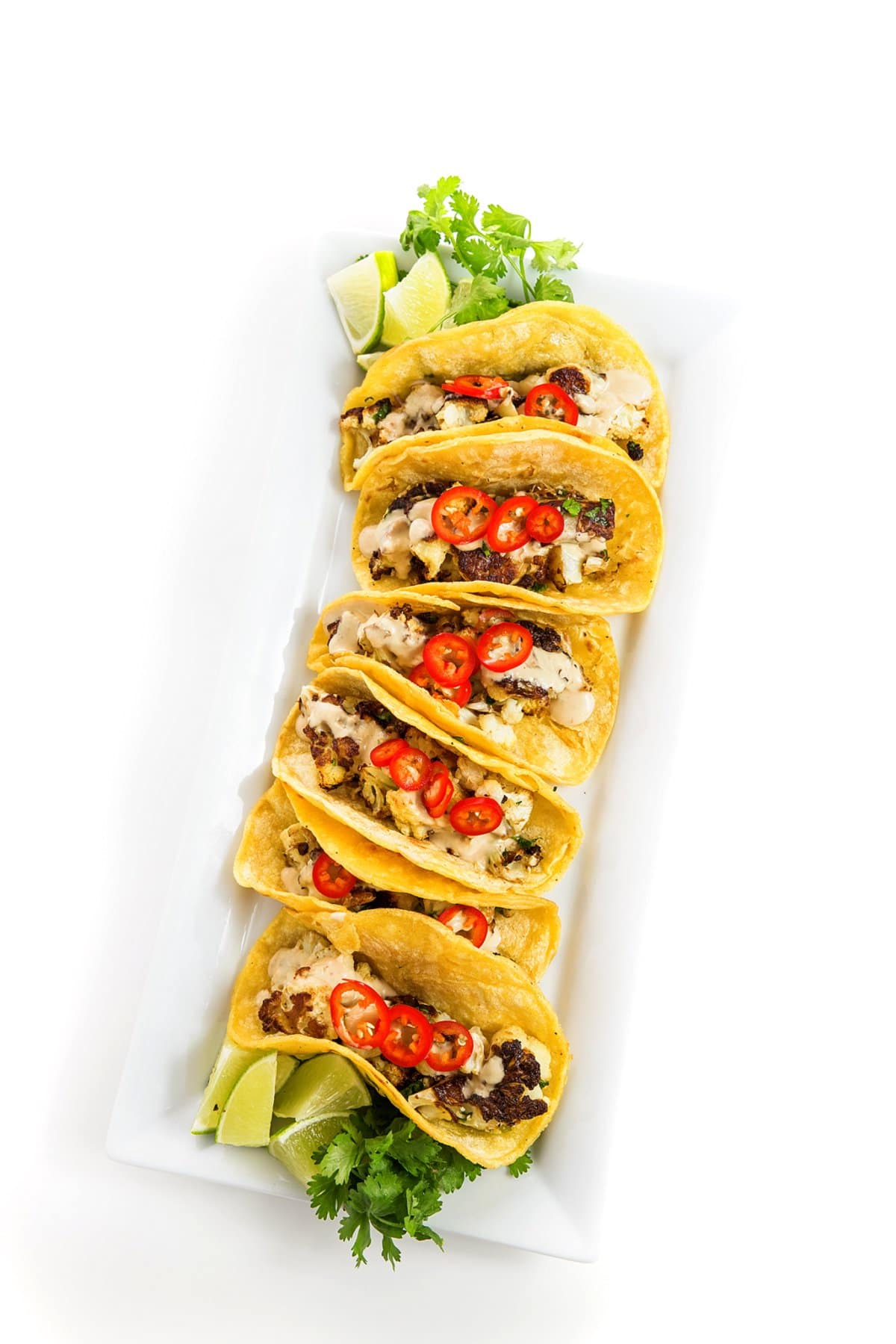 top view of cauliflower tacos