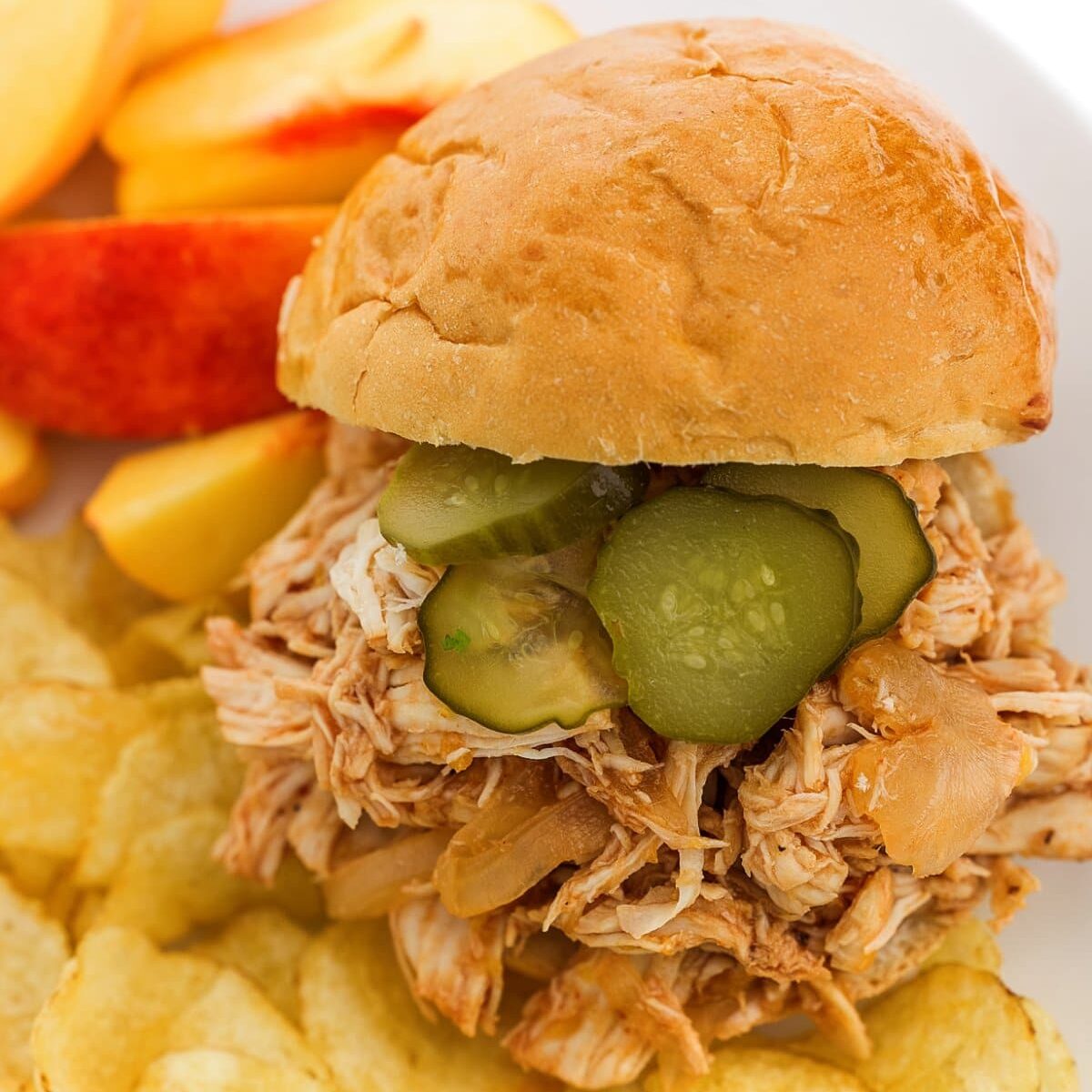 BBQ chicken sandwich with pickles