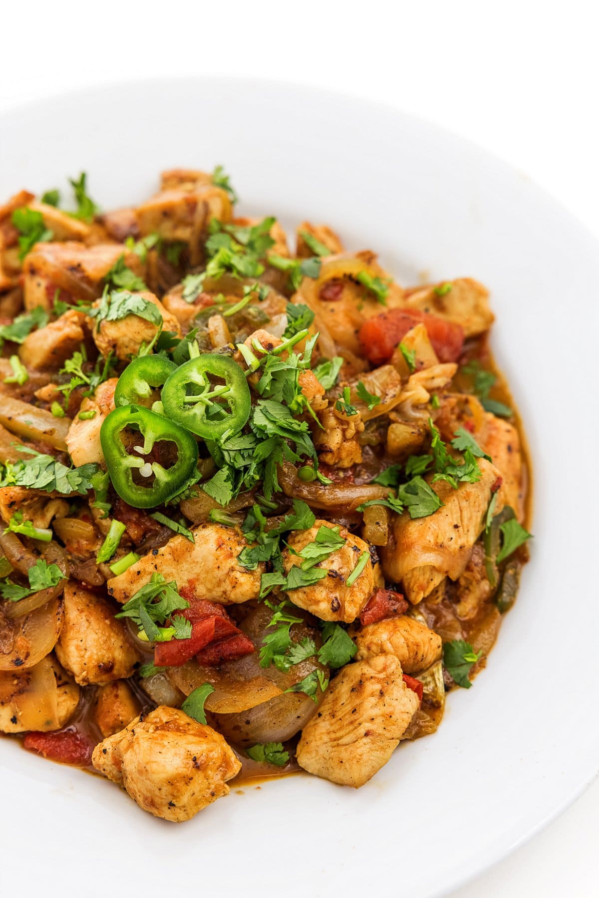 Spicy chicken saute with jalapeno