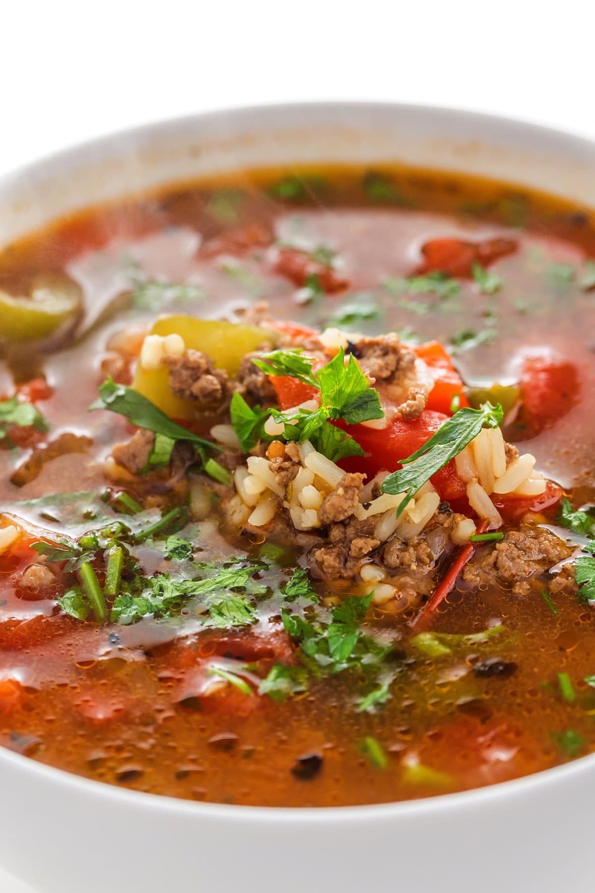 close up of stuffed pepper soup