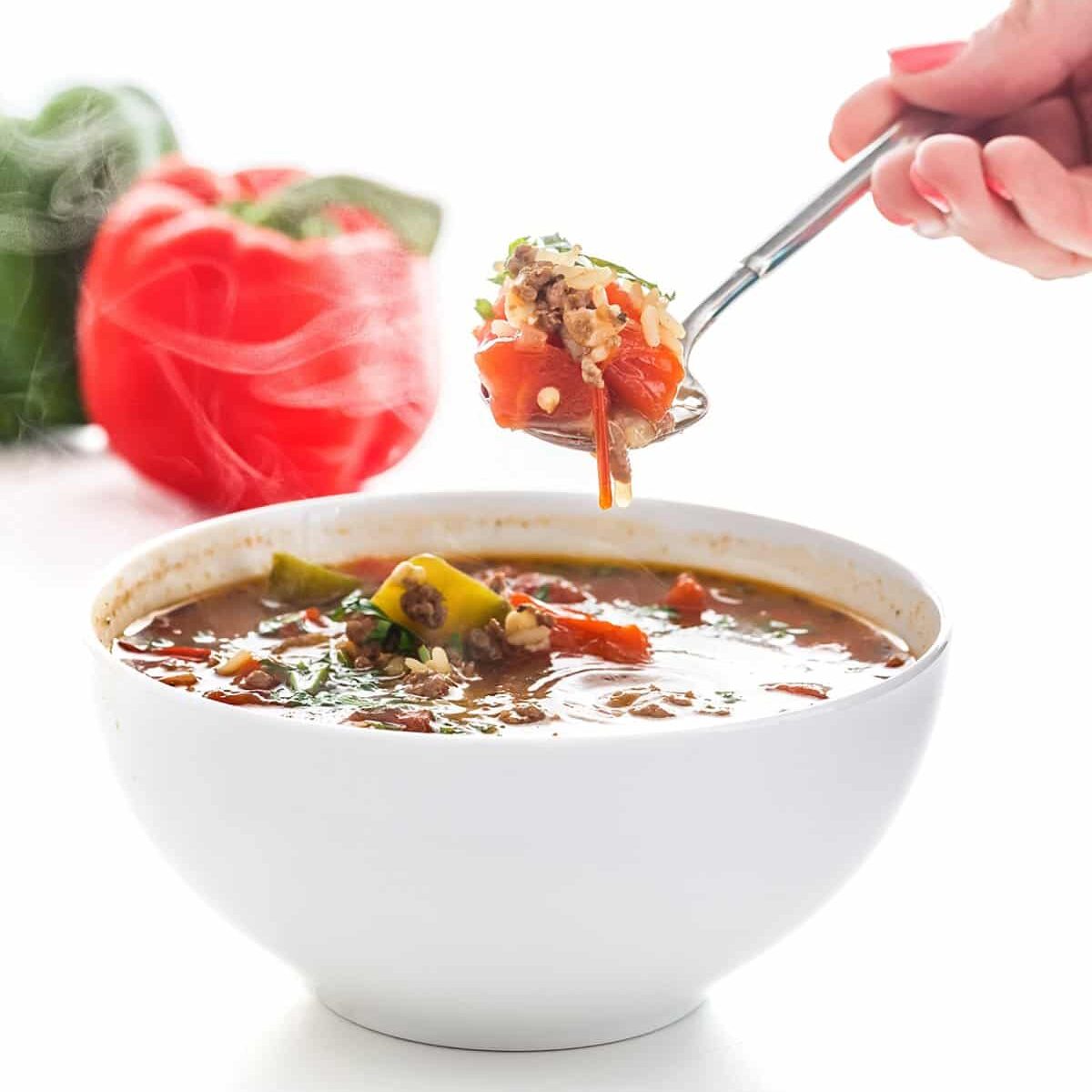 Stuffed Pepper Soup with Beef and Rice