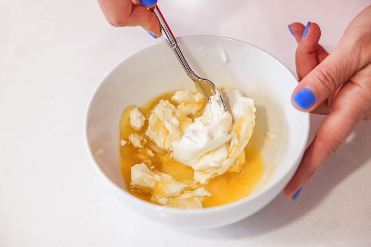 Mixing goat cheese spread