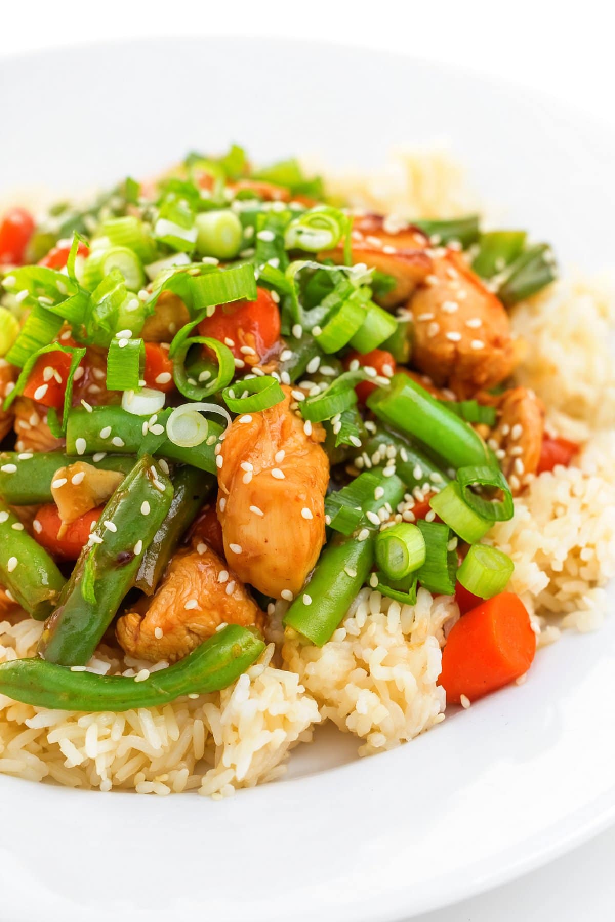 Sesame chicken and green bean stir fry.