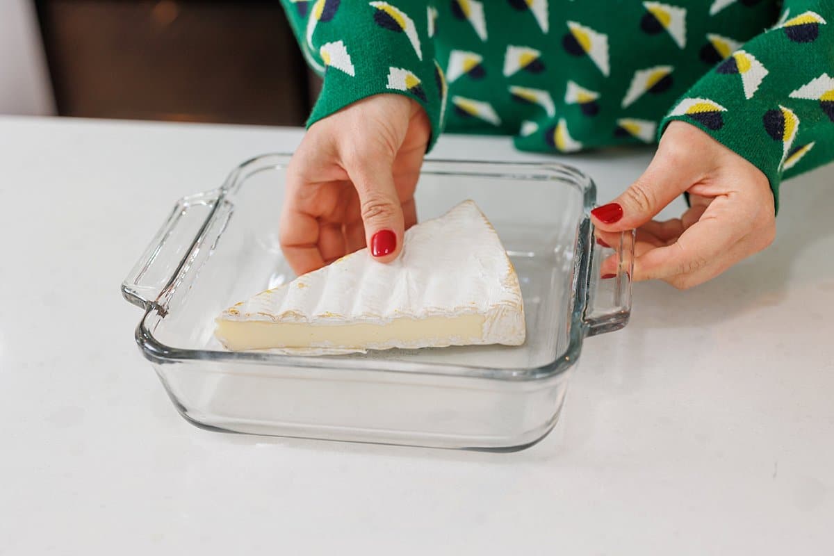 Brie cheese in a pyrex dish