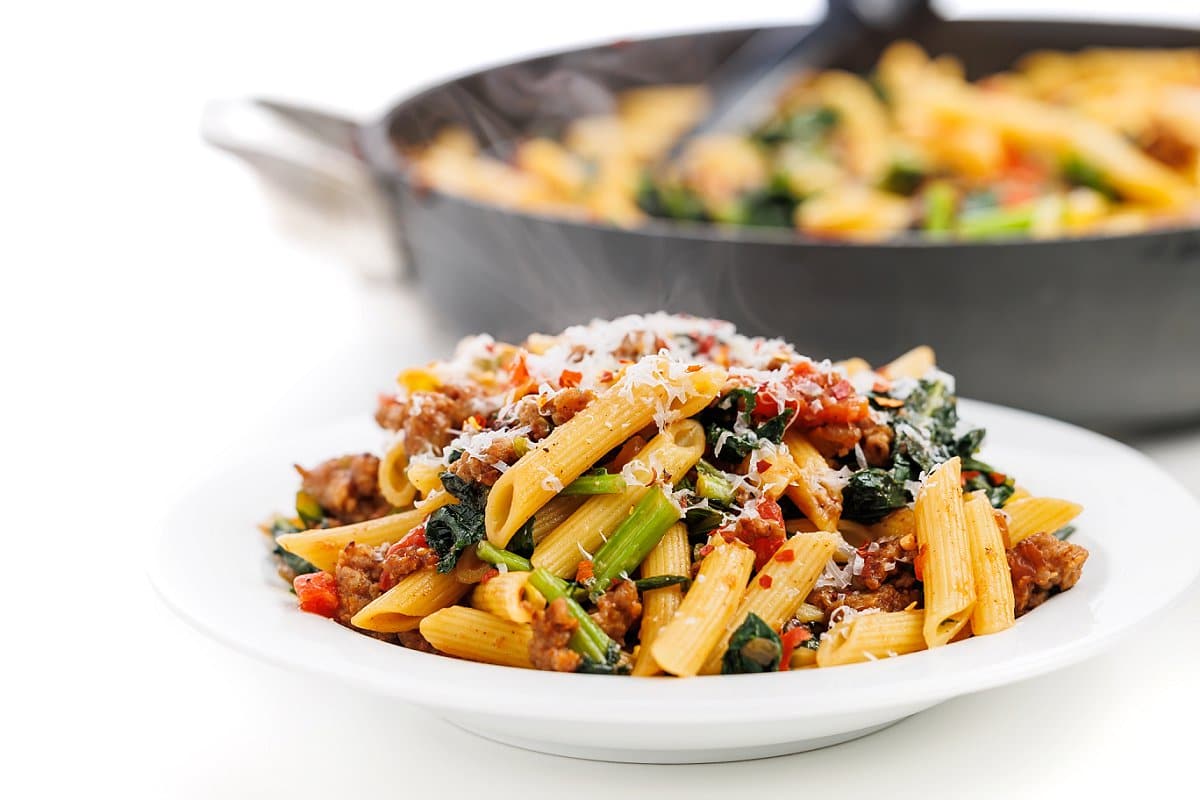 Fire roasted sausage and kale pasta.