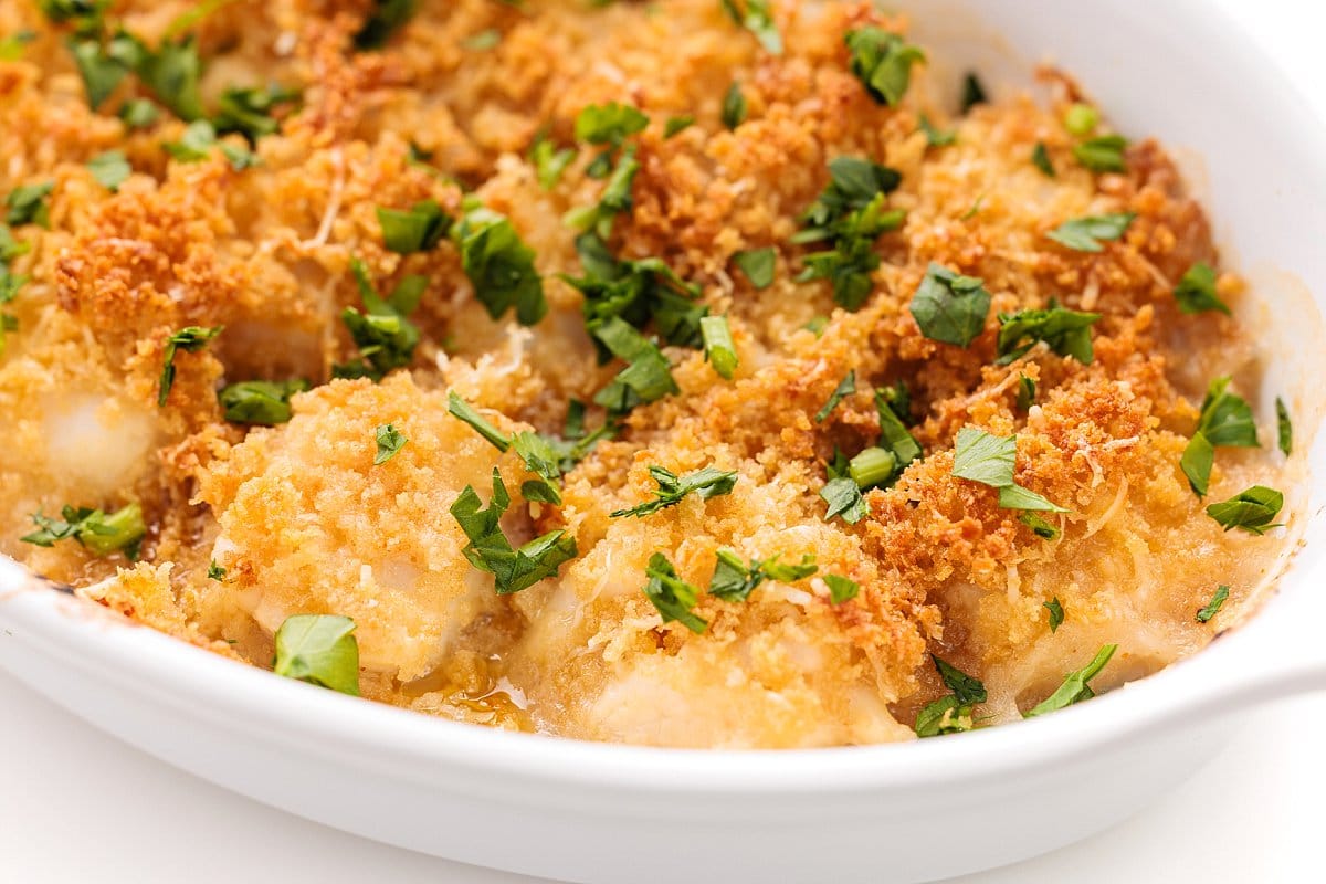 Baked scallops with panko.