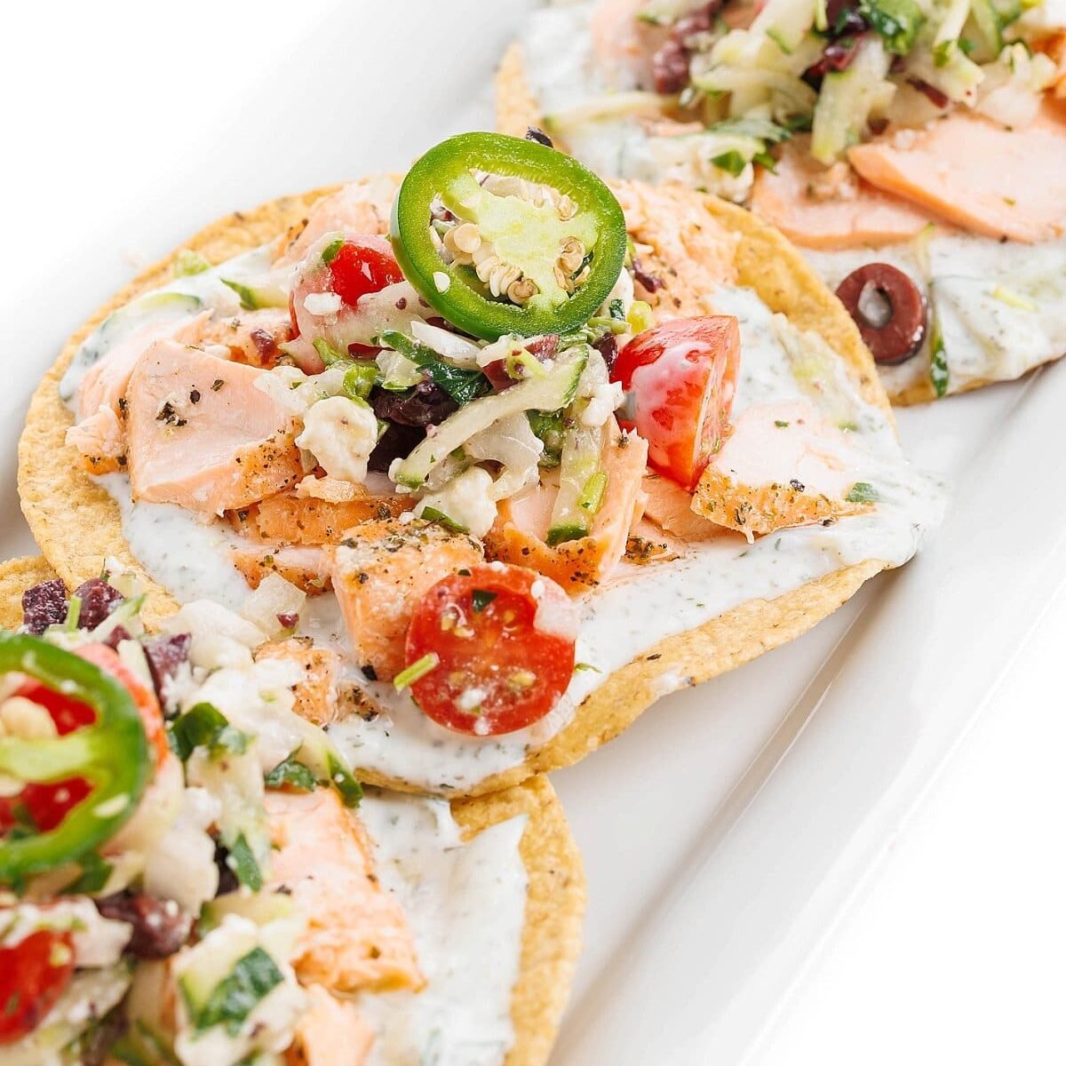 Greek Salmon Tostadas