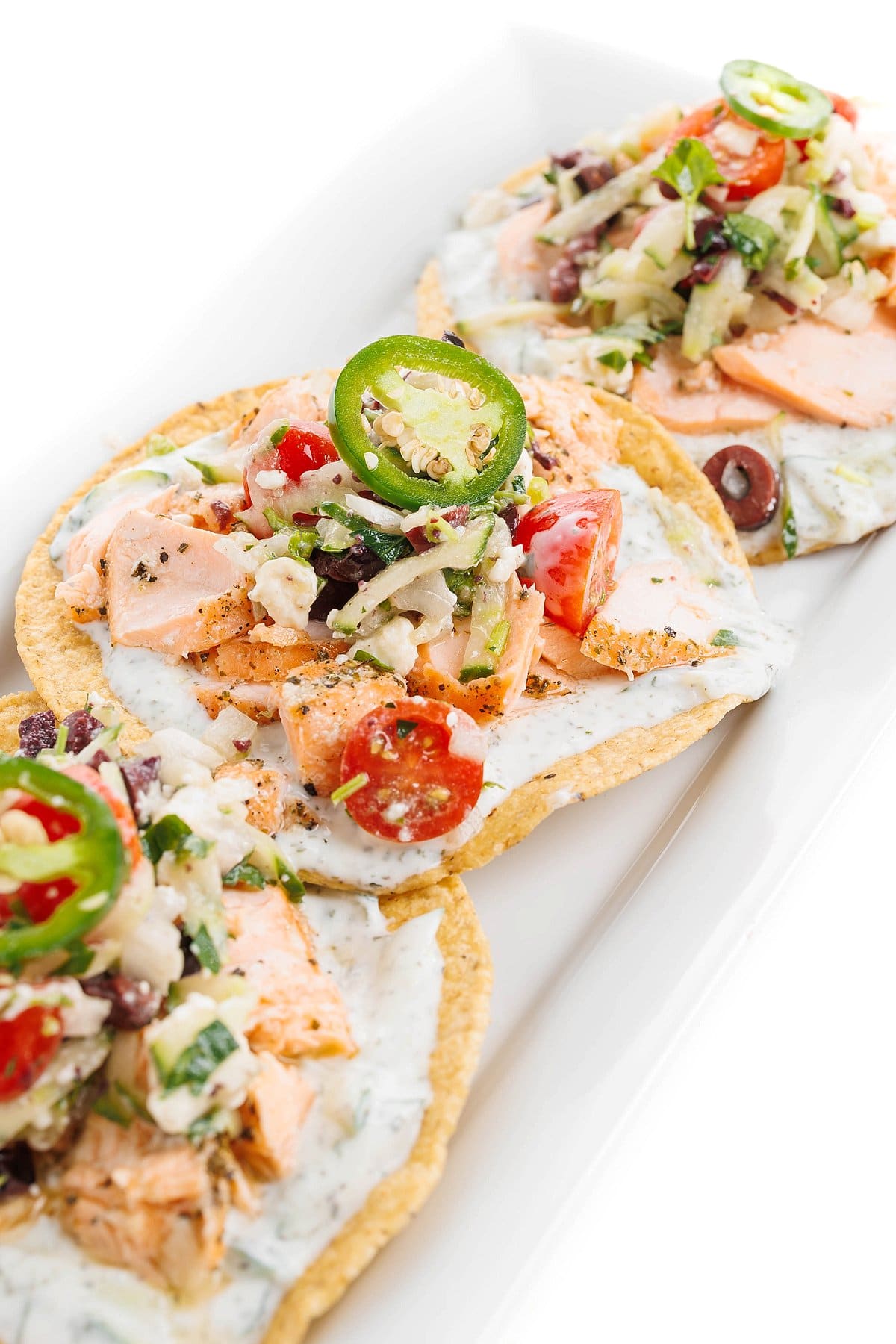 Greek salmon tostadas.