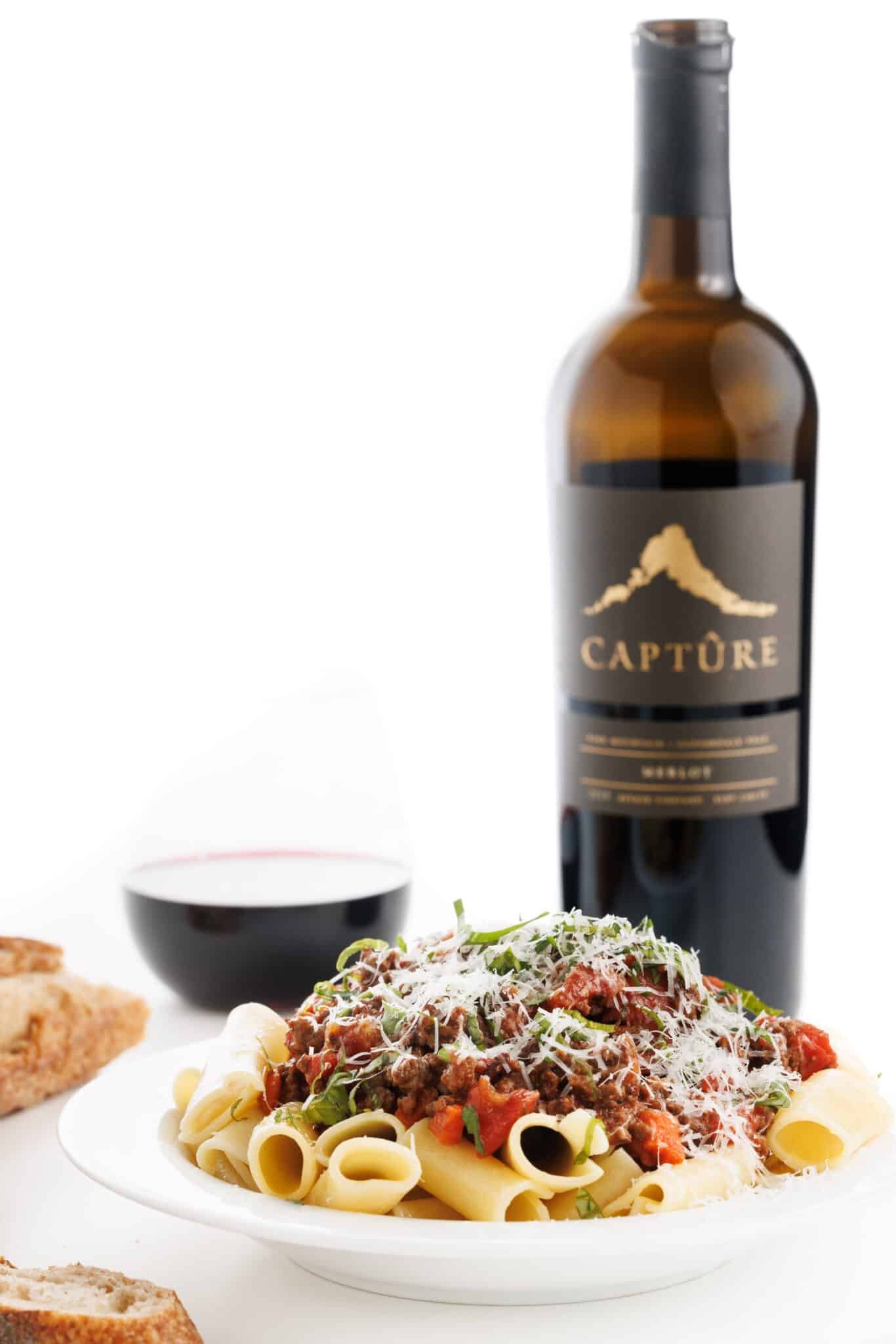 Capture wines merlot with beef bolognese.