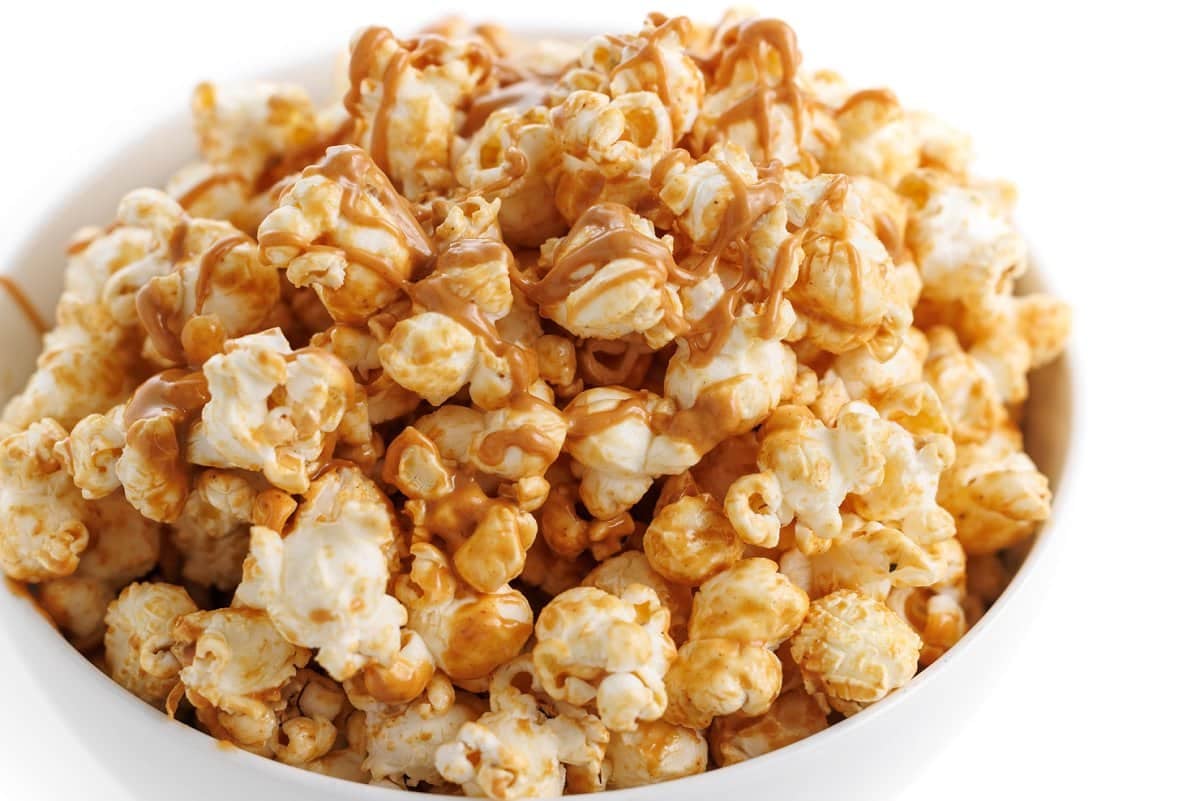 Peanut butter drizzled popcorn.