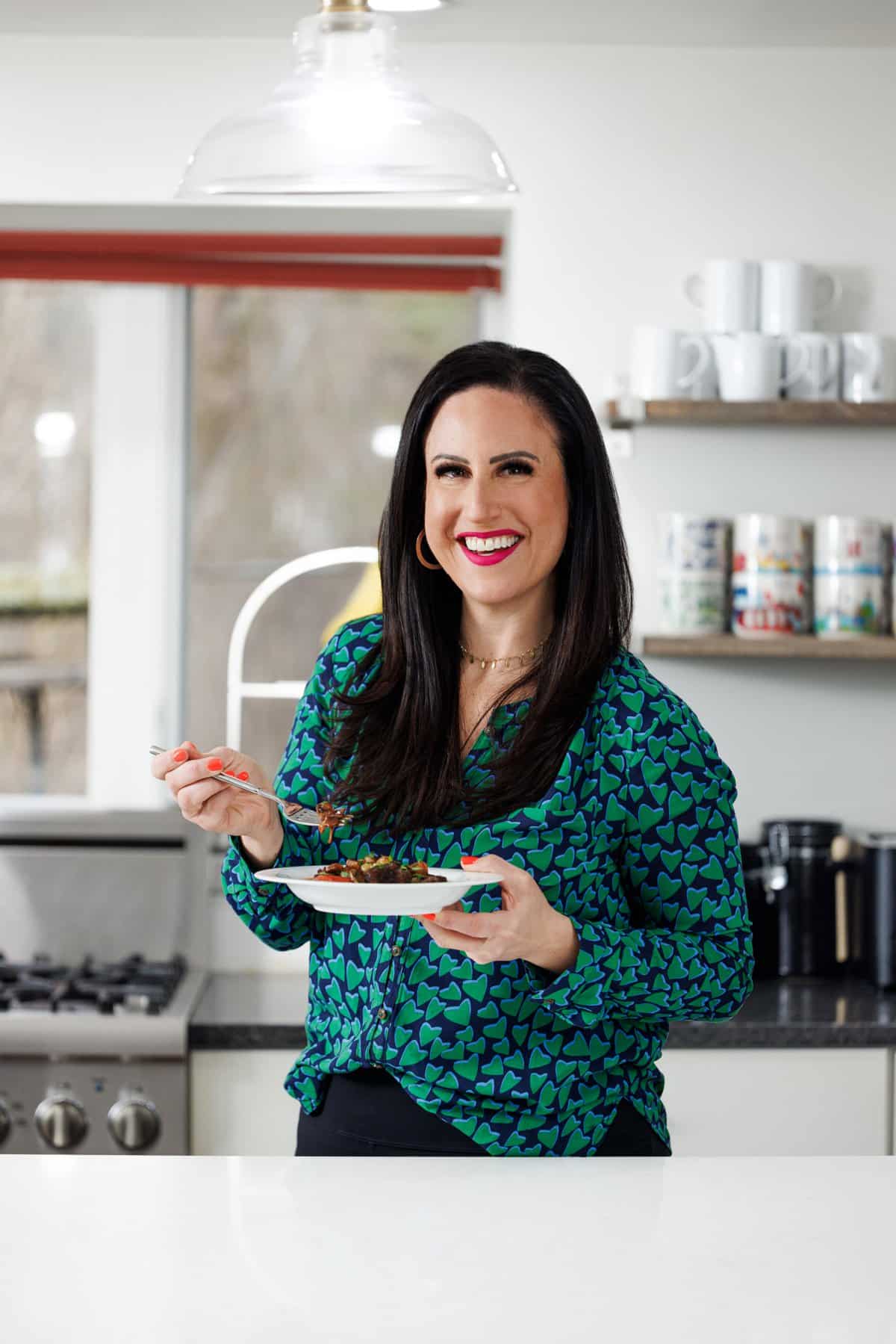 Liz eating easy beef bourguignon.