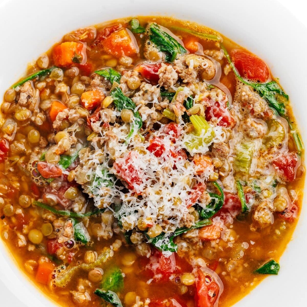 Lentil Soup with Sausage and Spinach