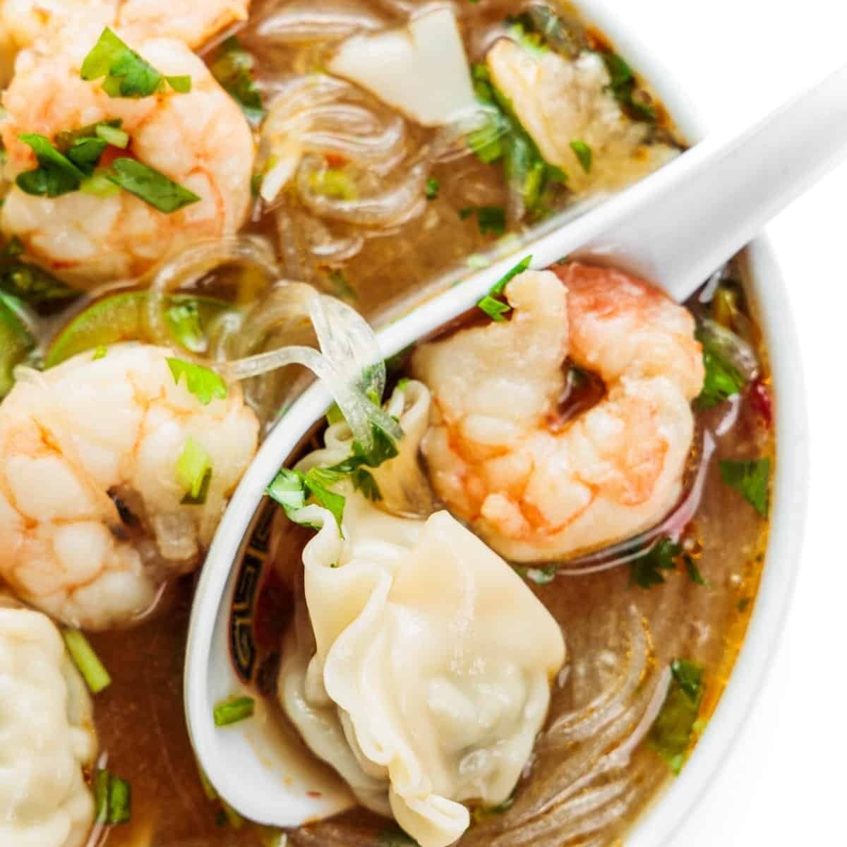 Asian Noodle Soup with Shrimp and Wontons
