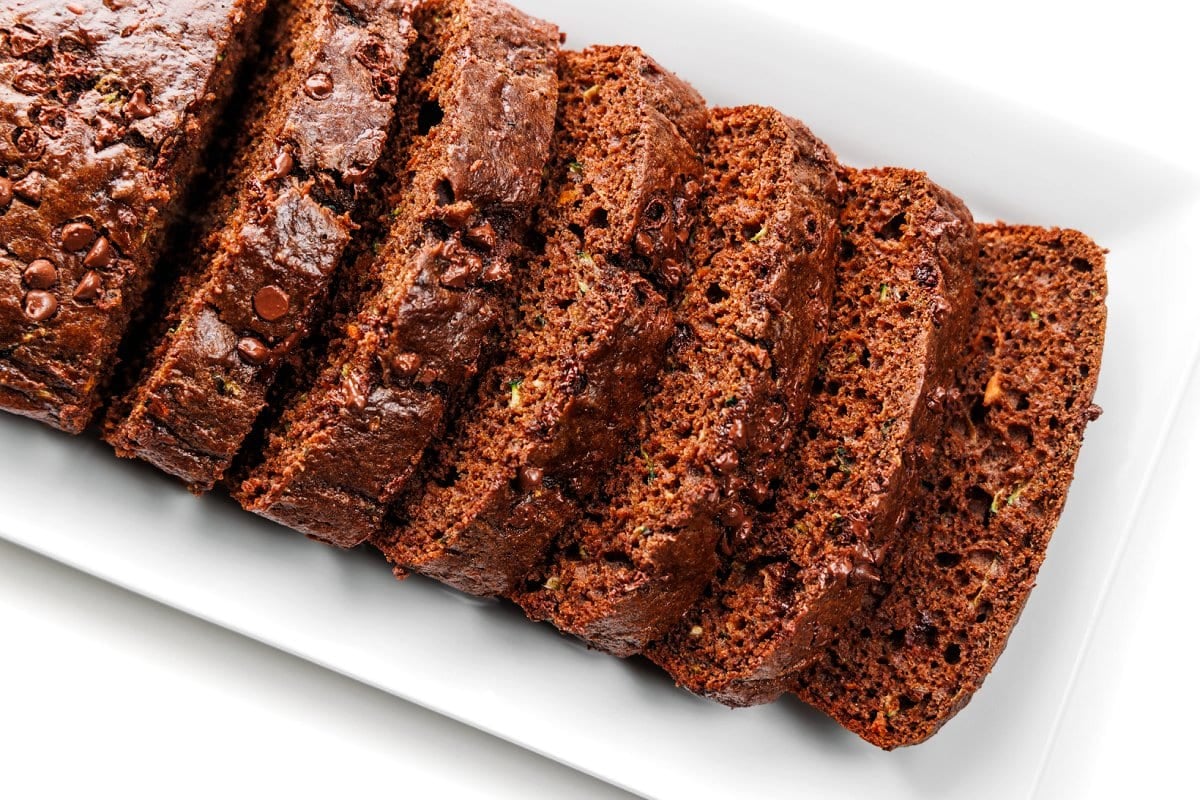 Slices of chocolate zucchini carrot bread.