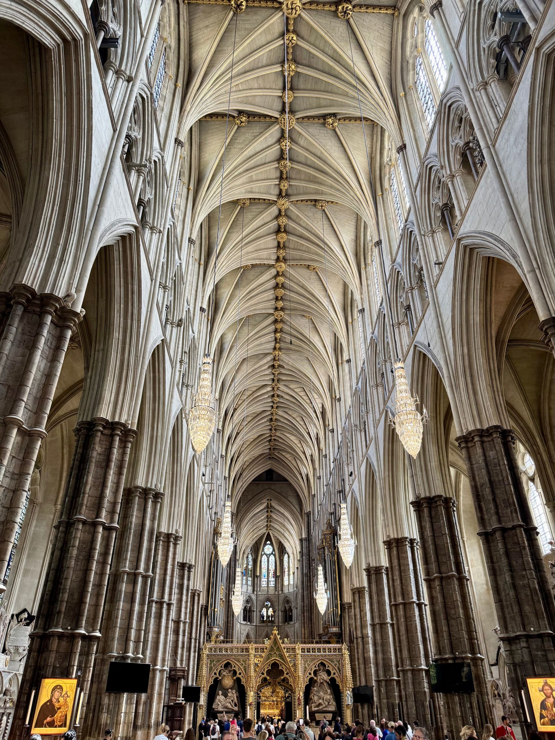 Westminster Abbey ceiling in London.