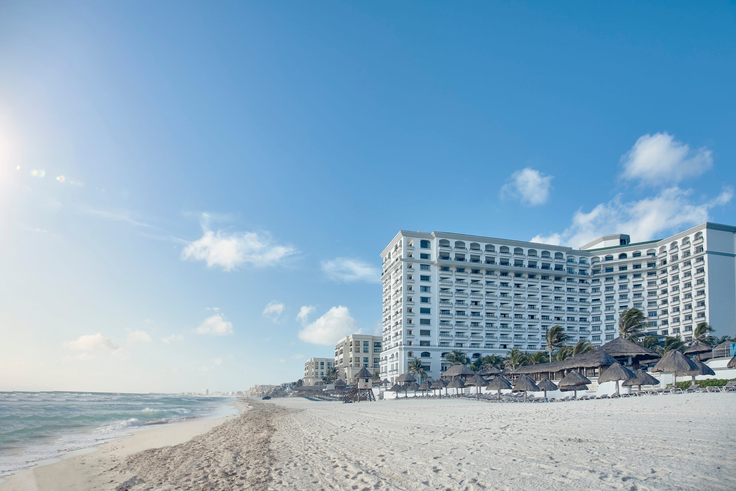 View of the JW Marriott Cancun resort from the beach.